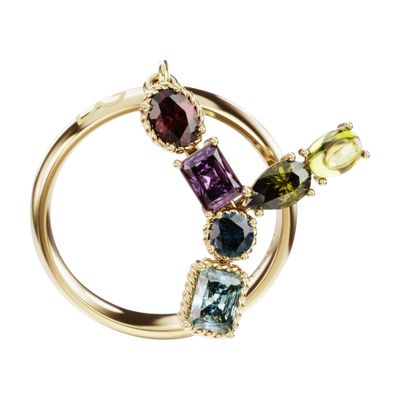 Dolce & Gabbana Rainbow alphabet Y ring in yellow gold with multicolor fine gems