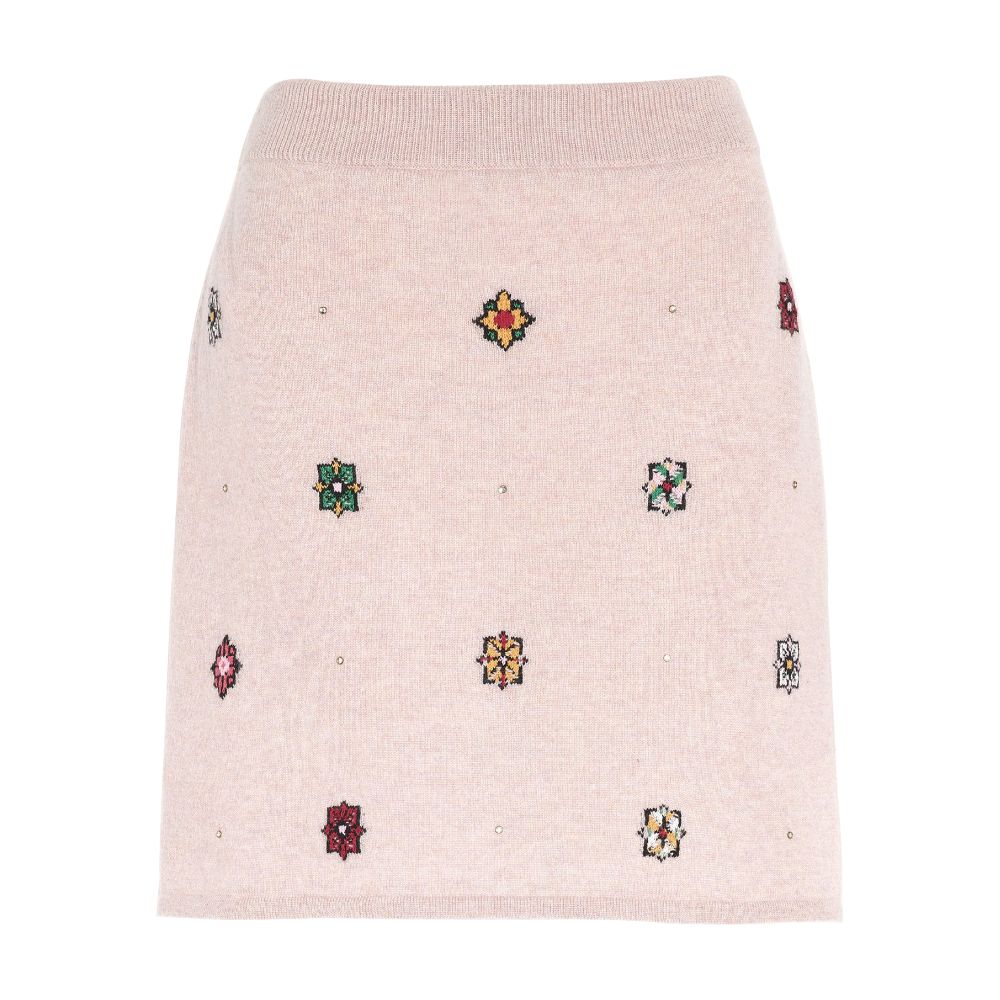 Barrie Short skirt in cashmere and cotton with floral motif