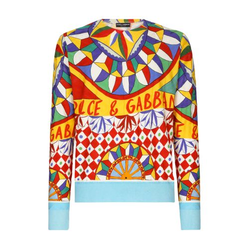 Dolce & Gabbana 3D Jacquard Silk Sweater with Carretto Print