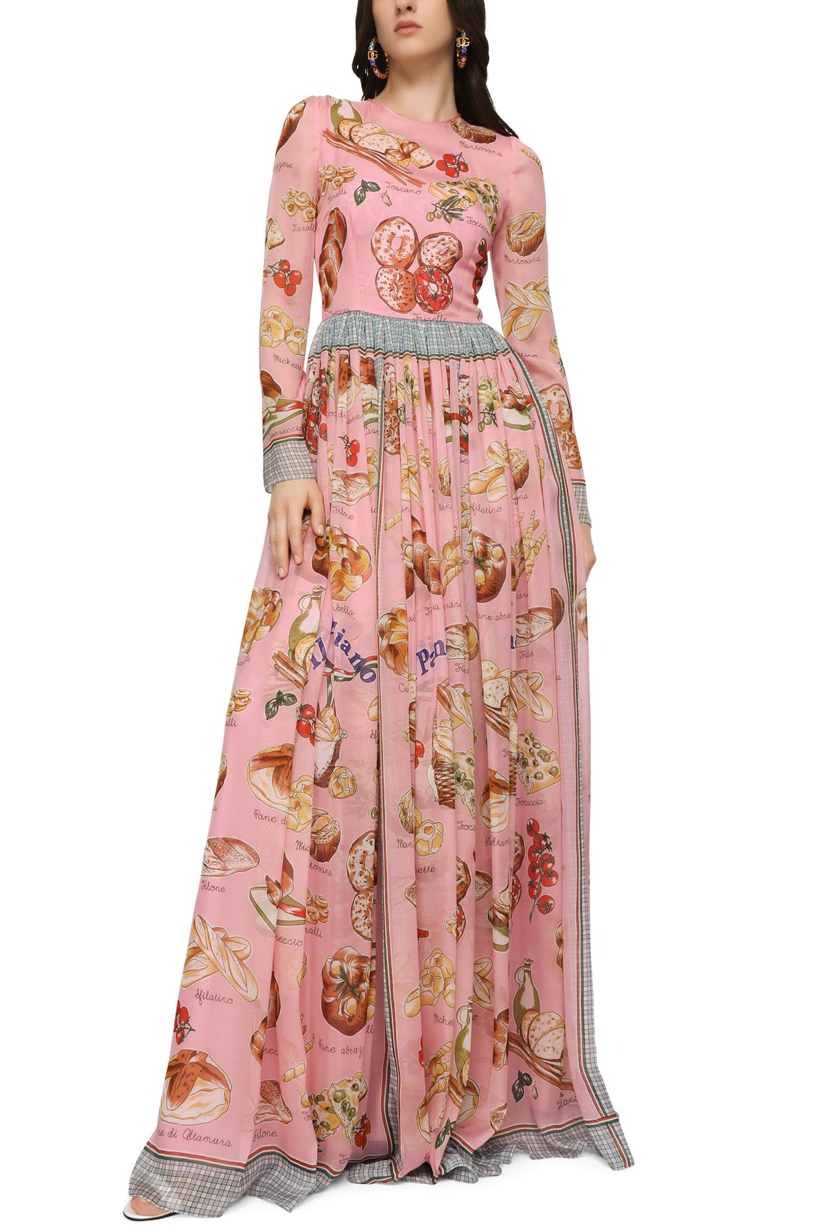 Dolce & Gabbana Long bread-print chiffon dress