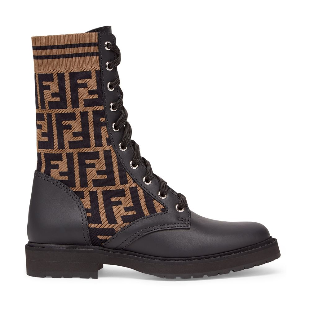 FENDI Leather biker boots with stretch fabric