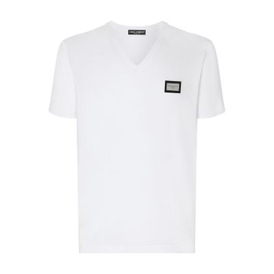 Dolce & Gabbana Cotton V-neck T-shirt with branded tag