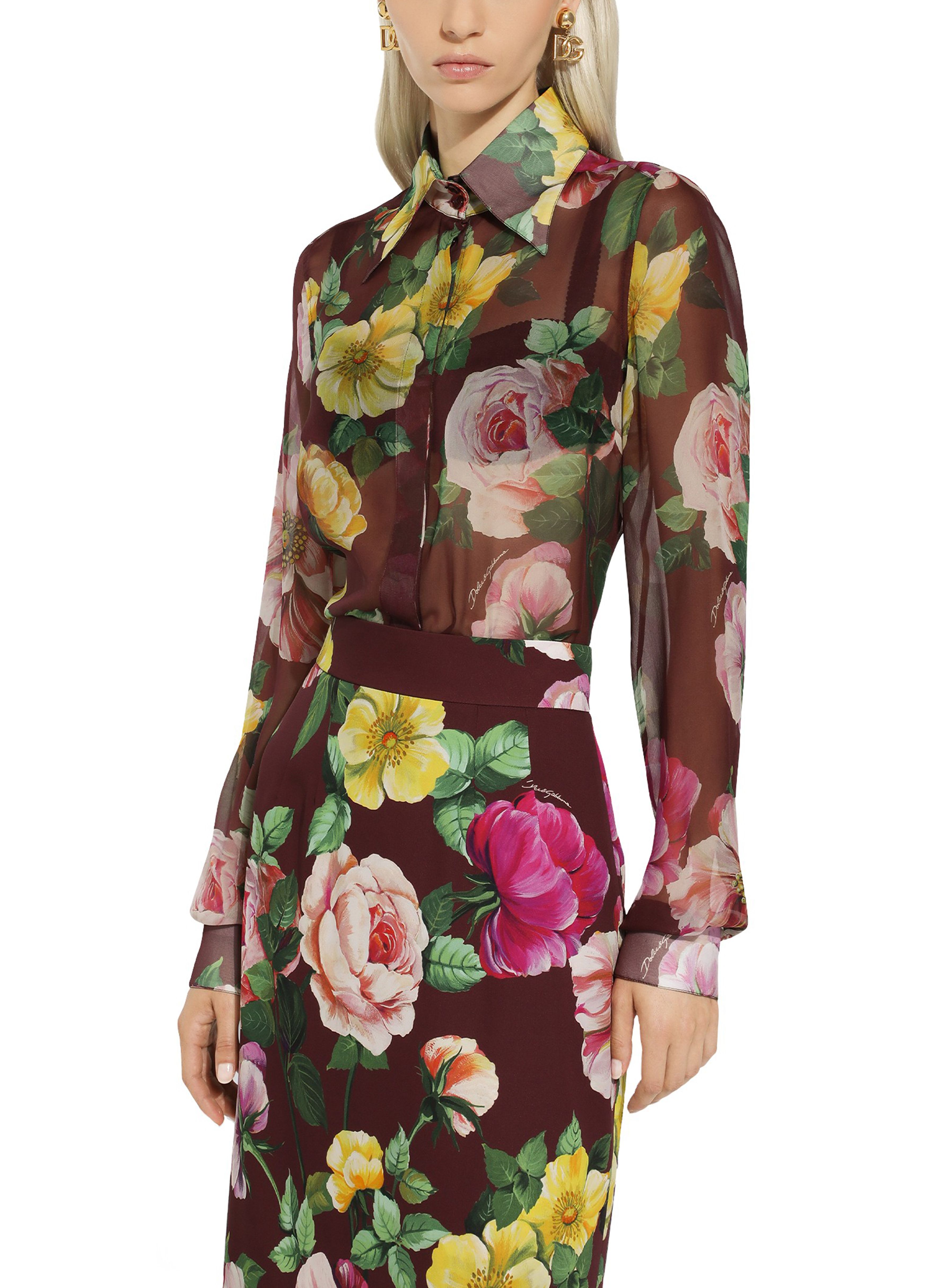 Dolce & Gabbana Camellia-print chiffon shirt