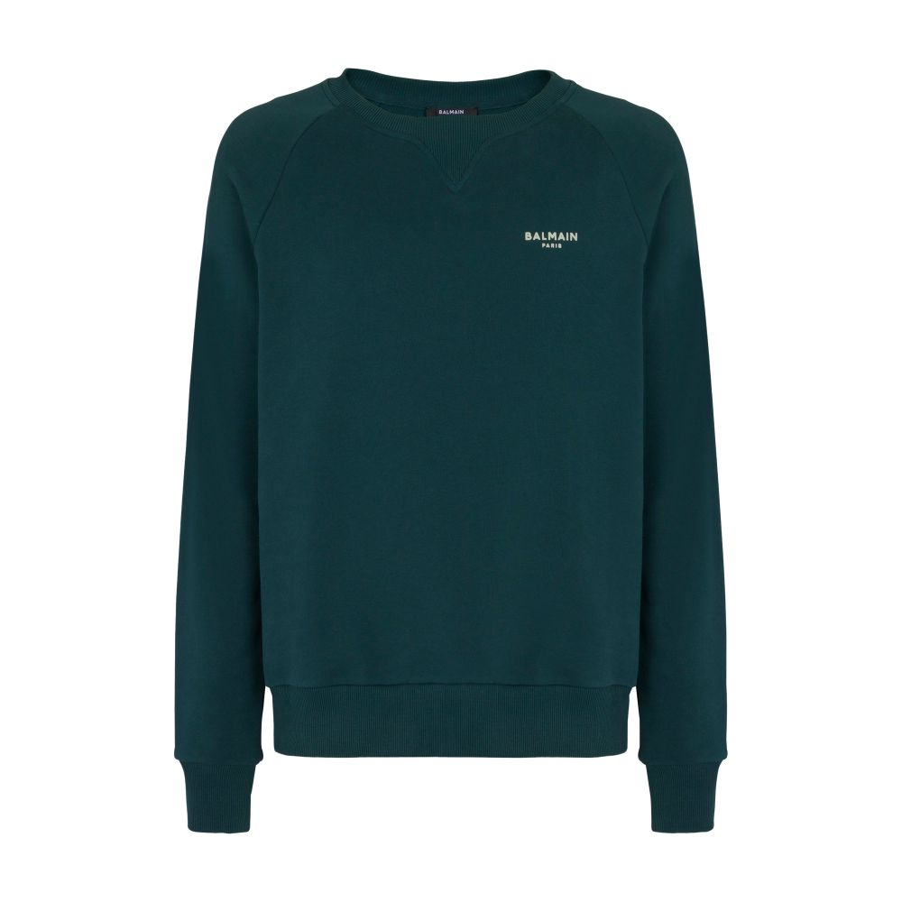 Balmain Eco-designed flocked cotton sweatshirt with small Balmain Paris logo