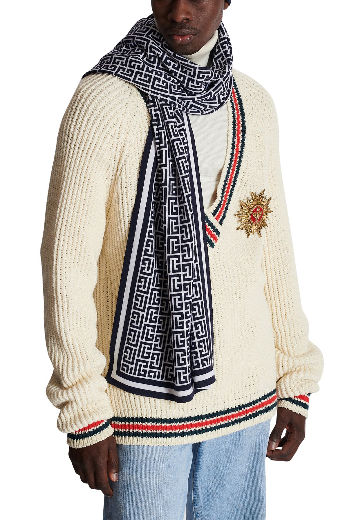 Balmain Monogrammed knitted scarf