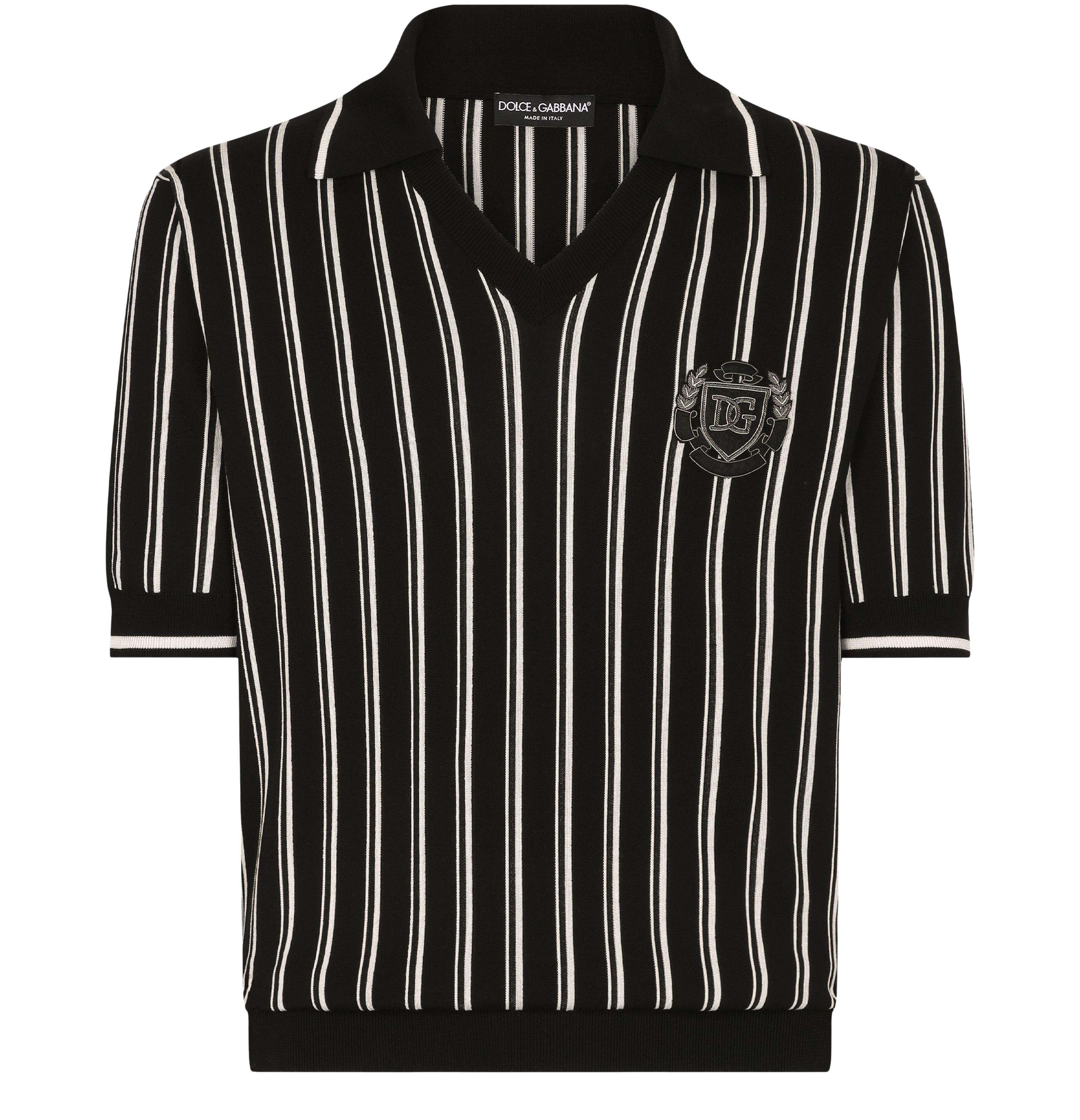 Dolce & Gabbana DG logo striped silk polo-shirt