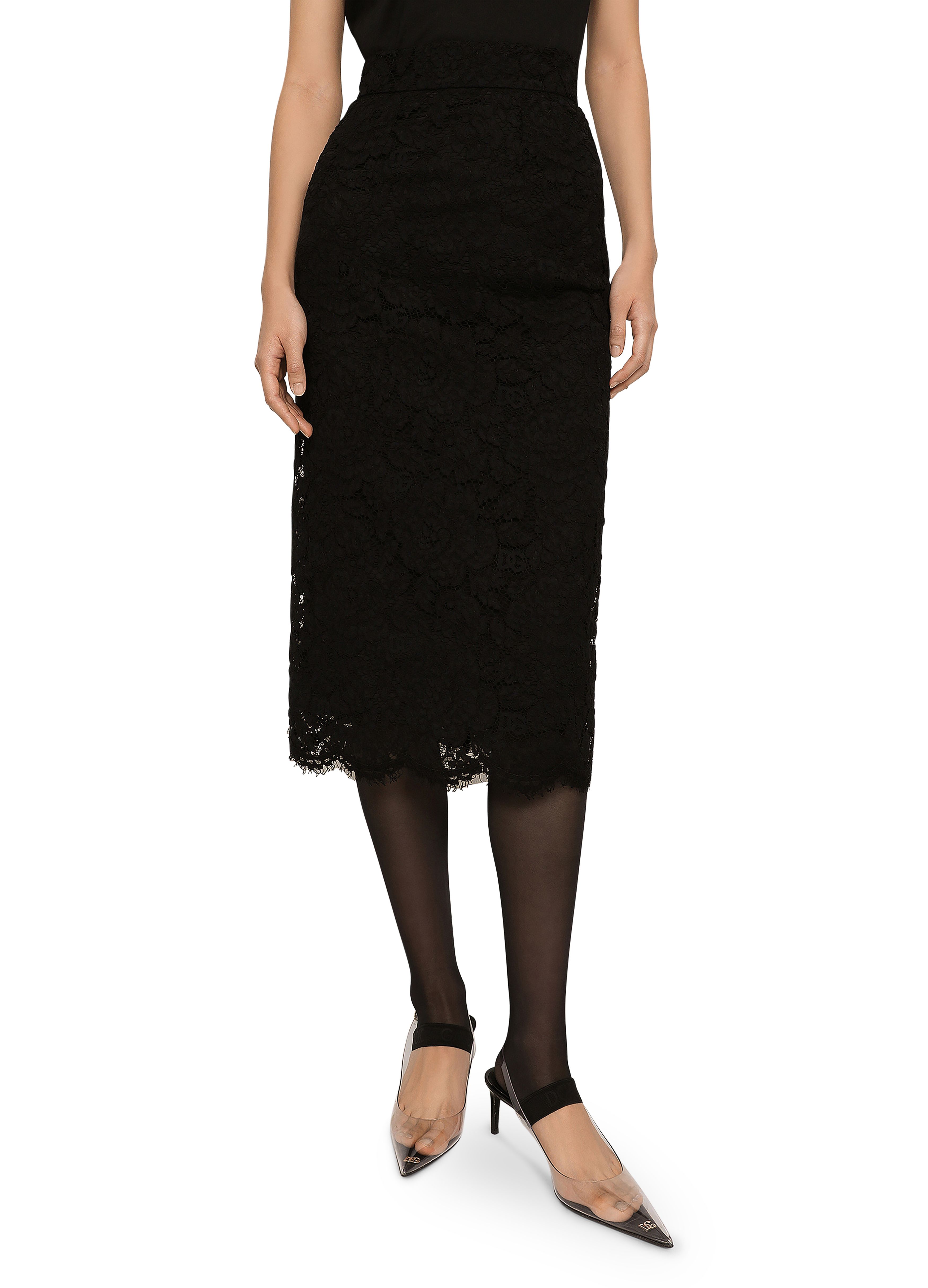 Dolce & Gabbana Branded stretch lace midi skirt