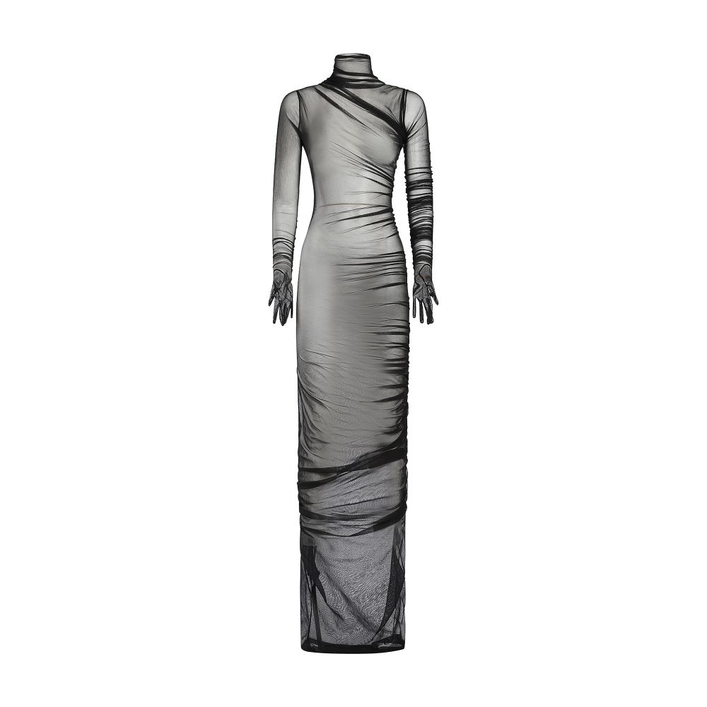 Ann Demeulemeester Patty Long Draped Dress With Gloved Sleeves