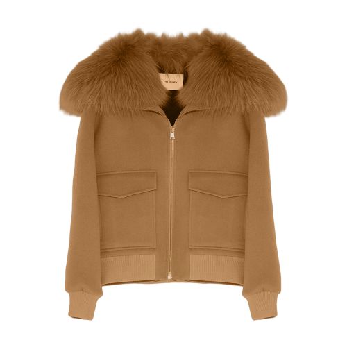 Yves Salomon Cropped cashmere jacket with fox fur collar