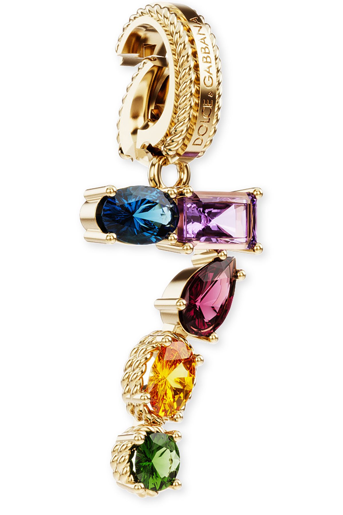 Dolce & Gabbana 18 kt yellow gold rainbow pendant with multicolor finegemstones representing number 7