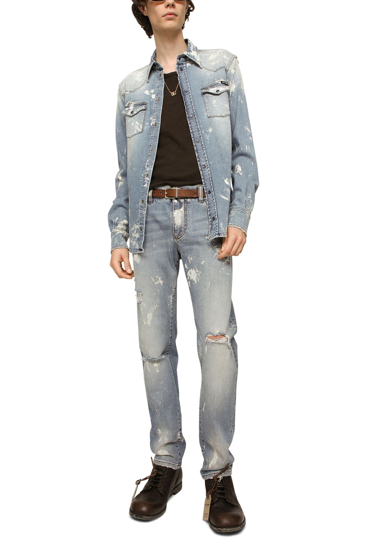 Dolce & Gabbana Bleach wash stretch denim shirt