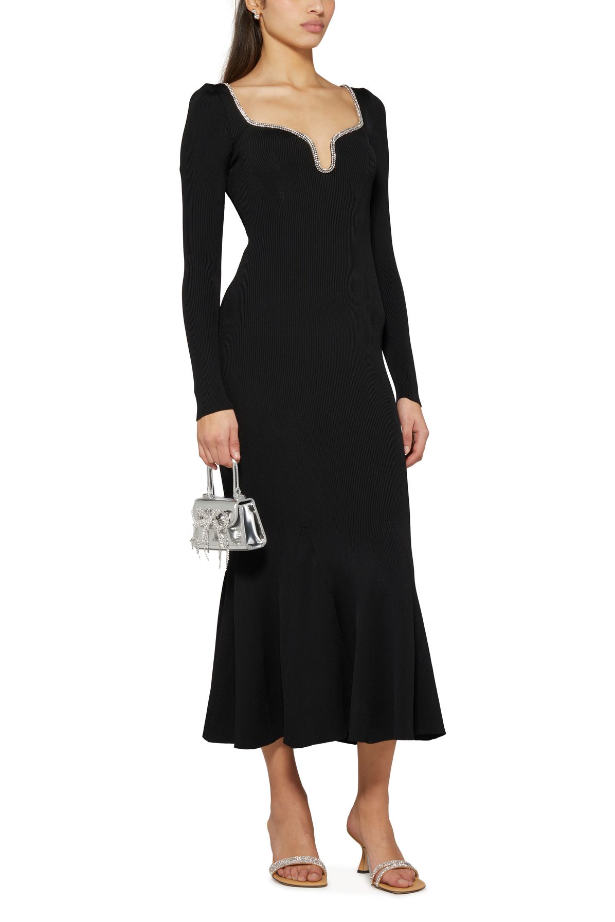  Knit diamante trim midi dress