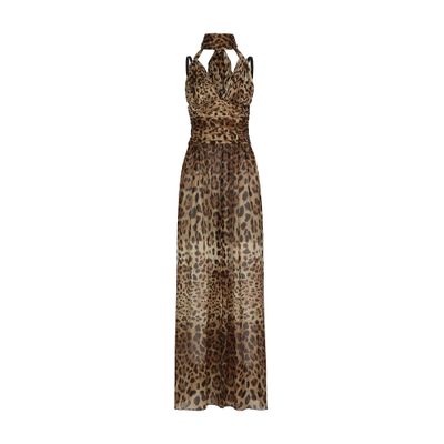 Dolce & Gabbana Long leopard-print chiffon dress