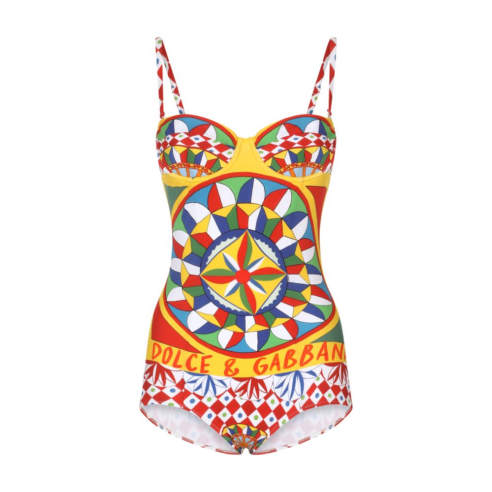 Dolce & Gabbana Balconette One-Piece Swimsuit with Carretto Print