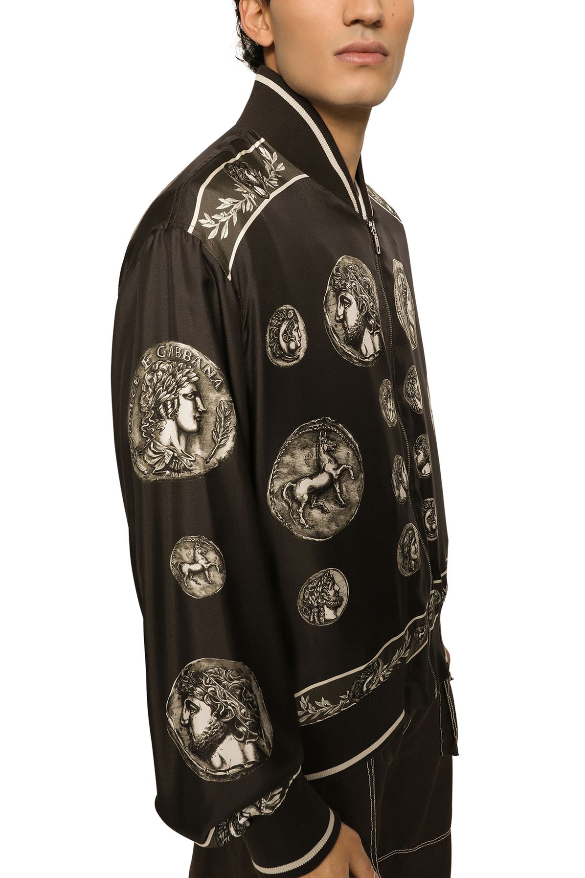 Dolce & Gabbana Silk Twill Jacket with Coin Print