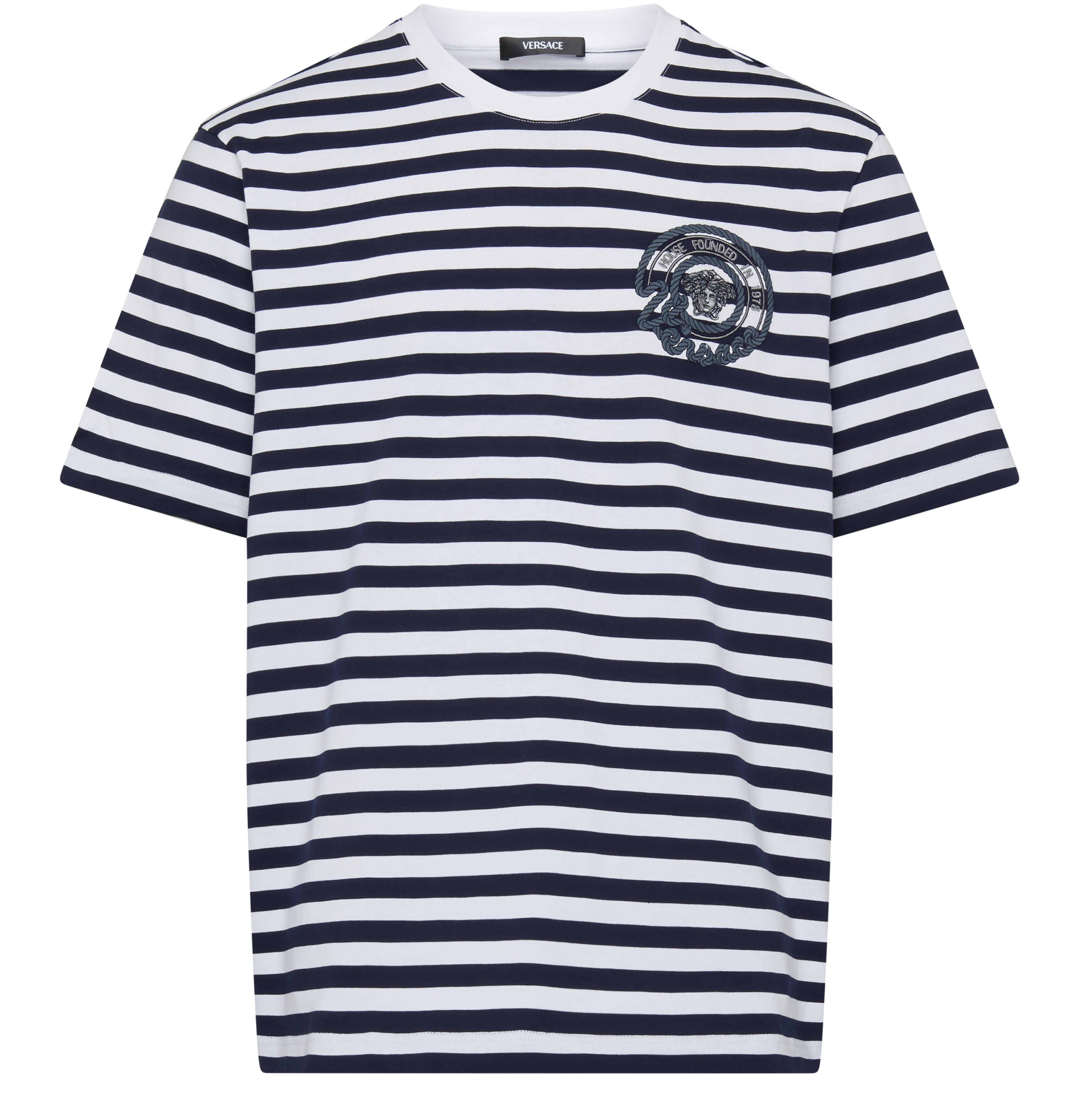 Versace Versace nautical emblem embroidered striped jersey T-shirt