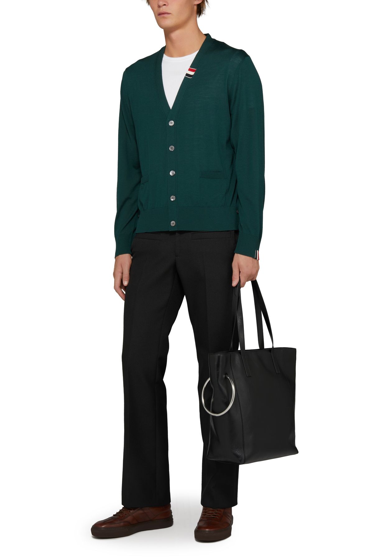 Thom Browne V neck cardigan in merino wool