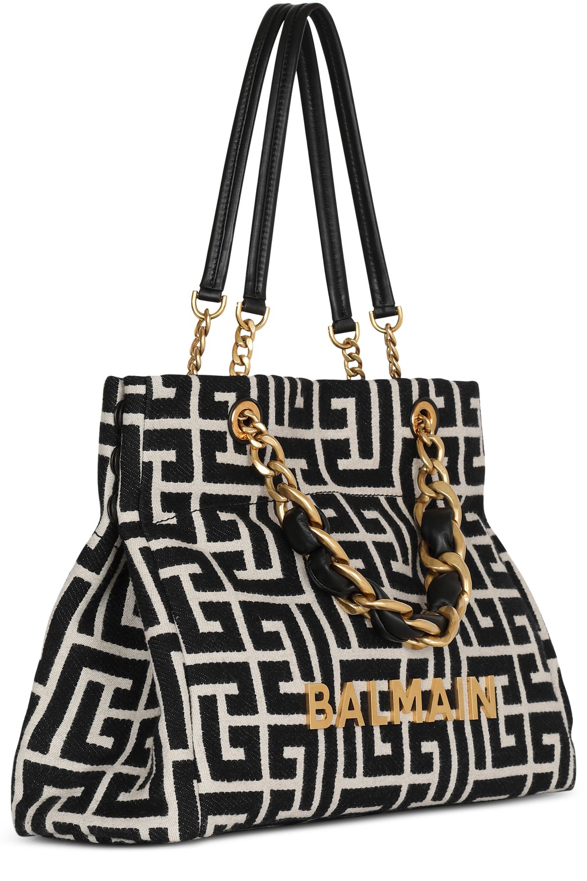 Balmain 1945 Soft Tote Bag in monogrammed jacquard