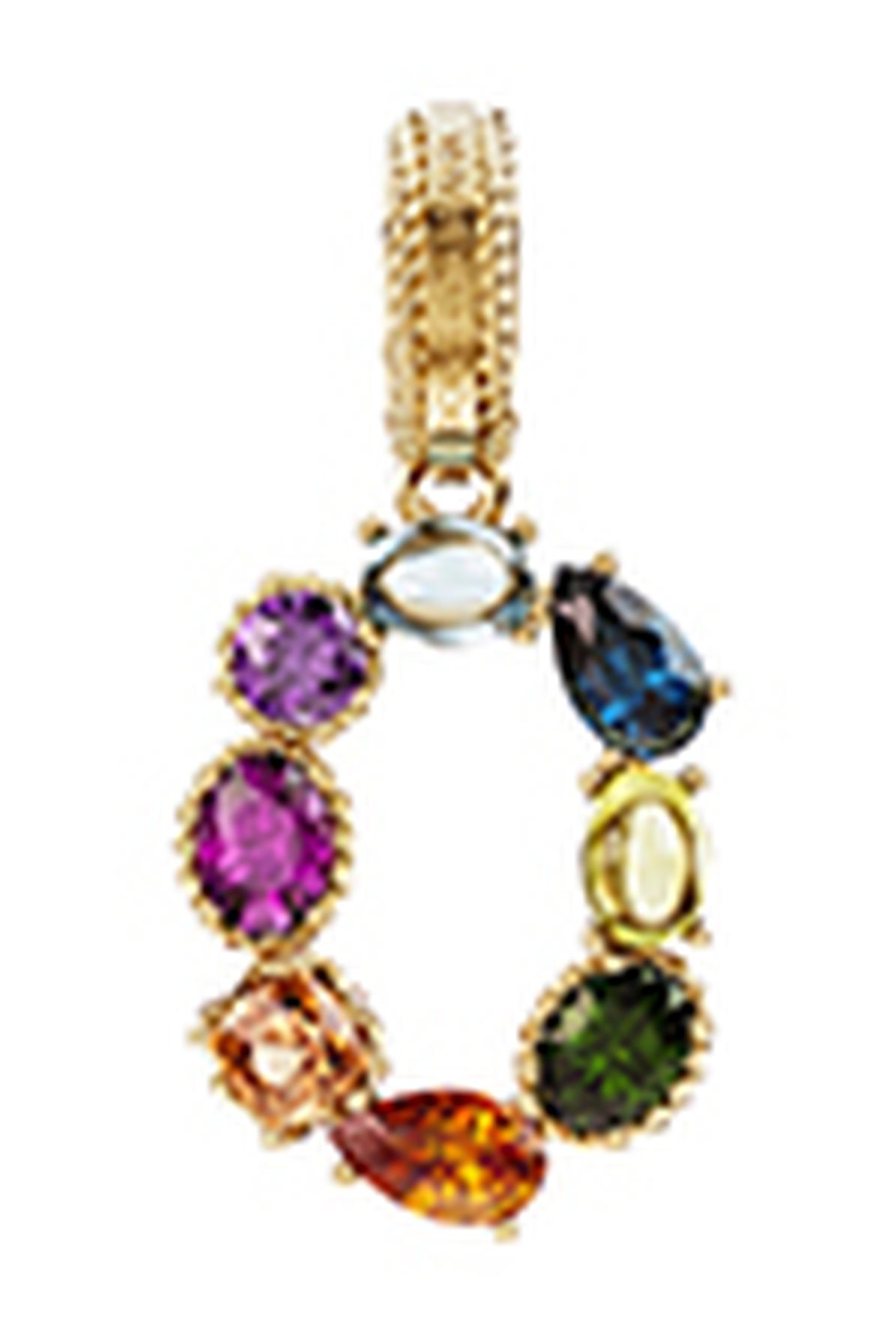 Dolce & Gabbana 18 kt yellow gold rainbow pendant with multicolor finegemstones representing number 0