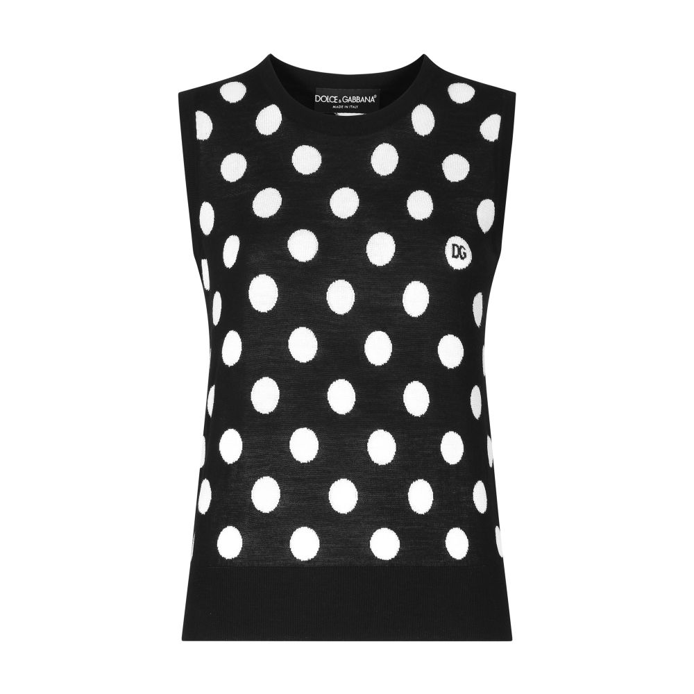 Dolce & Gabbana Polka-dot inlay silk wool tank top