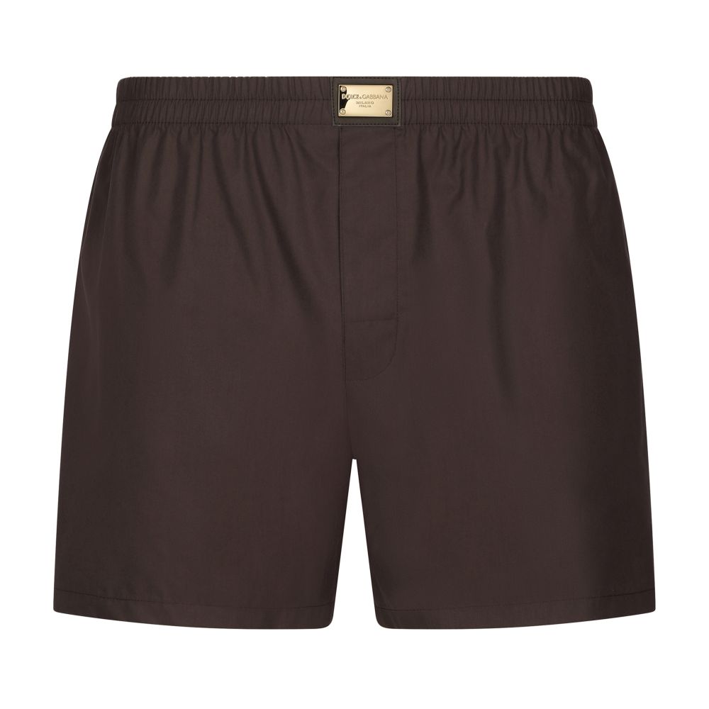 Dolce & Gabbana Cotton Poplin Shorts with Logo Plaque