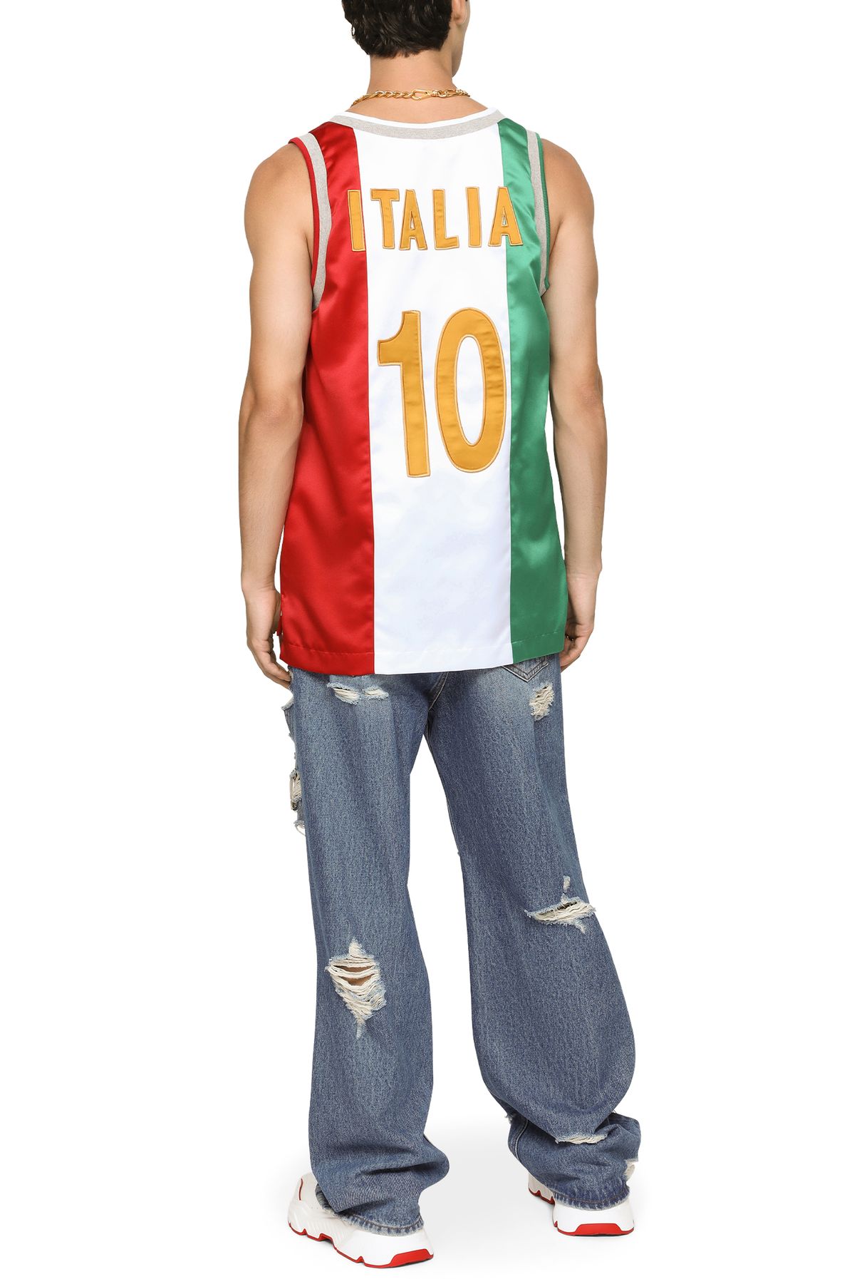 Dolce & Gabbana Satin tank top with logo and patch