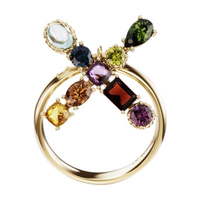 Dolce & Gabbana Rainbow alphabet X ring in yellow gold with multicolor fine gems