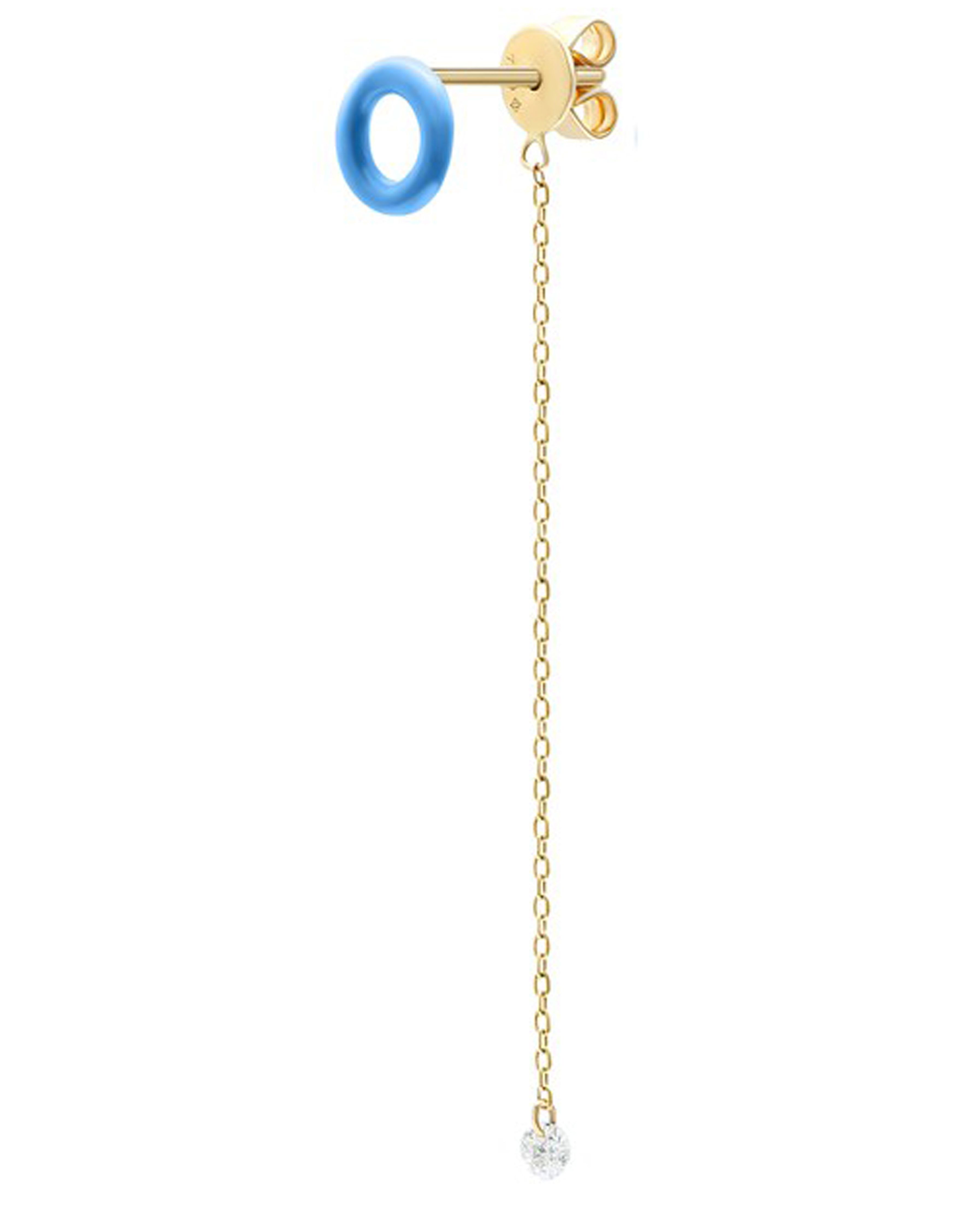 Persée Blue Enamel 1 diamond chain single earring