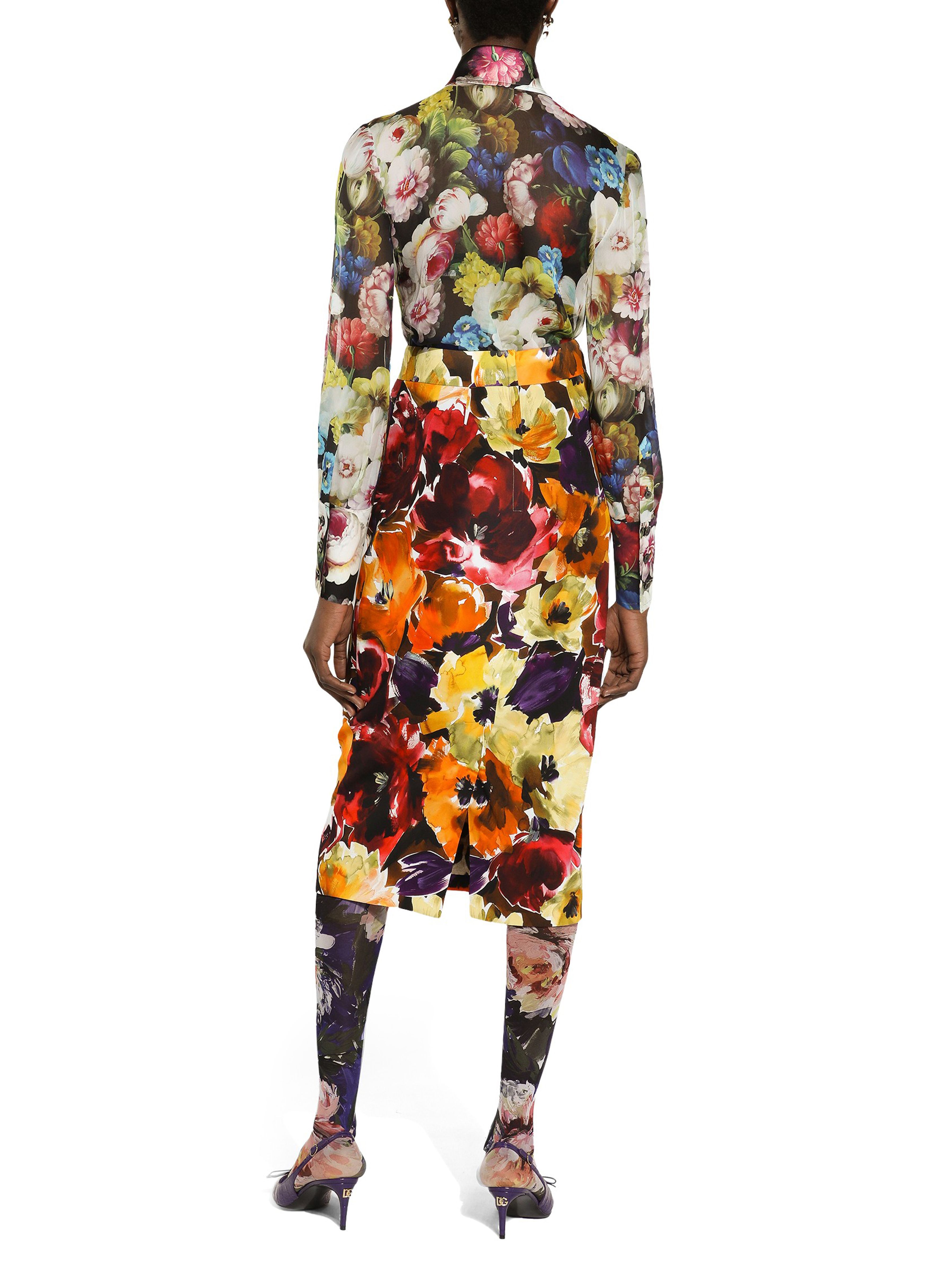 Dolce & Gabbana Flower printed cady midi skirt