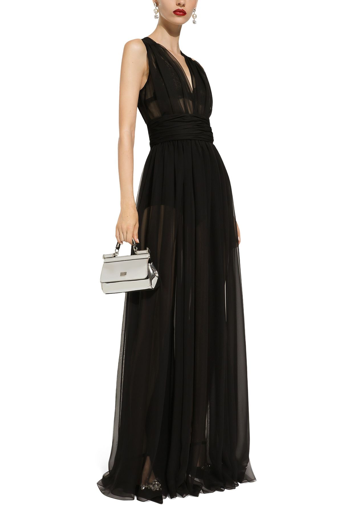 Dolce & Gabbana Long chiffon dress with draped belt