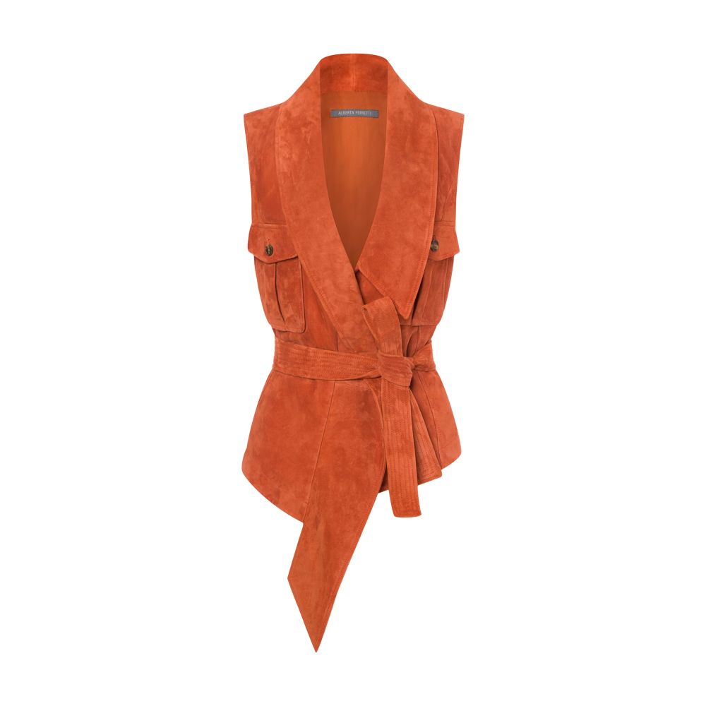 Alberta Ferretti Suede waistcoat with sash