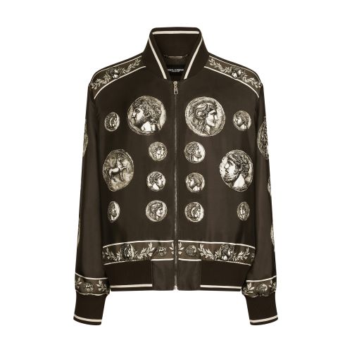 Dolce & Gabbana Silk Twill Jacket with Coin Print