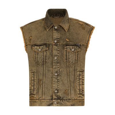 Dolce & Gabbana Sleeveless Denim Jacket with Overdye