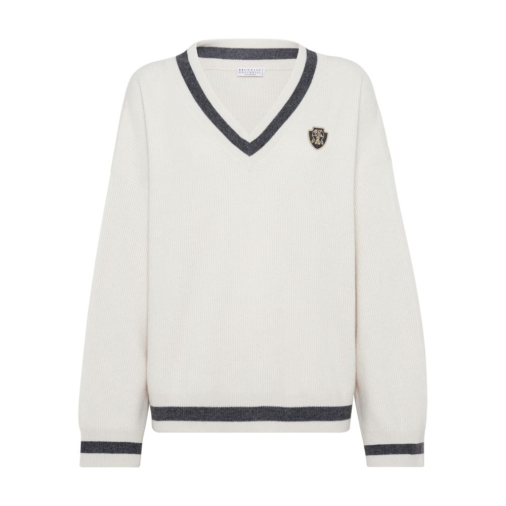 Brunello Cucinelli English rib knit sweater with logo