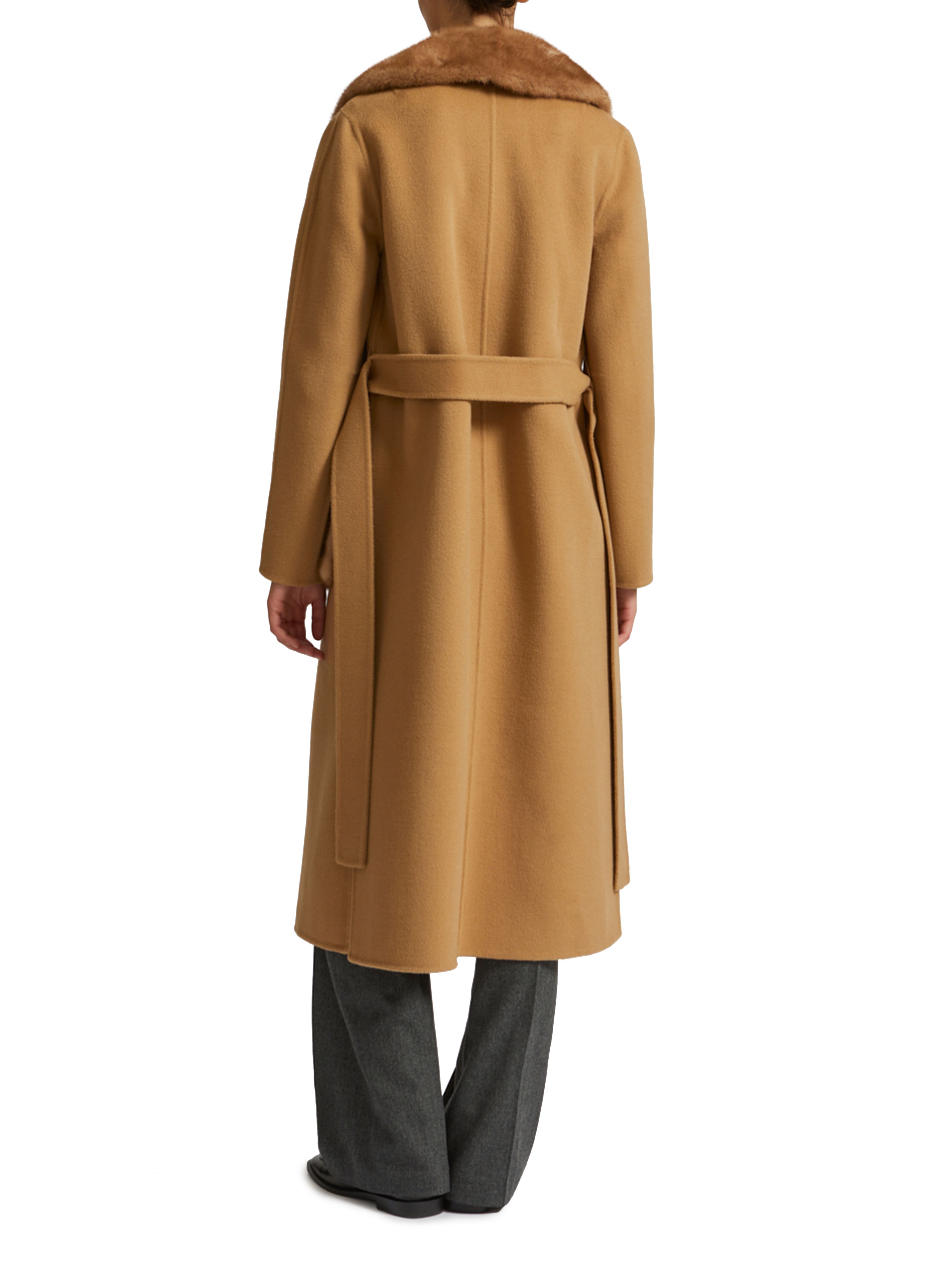 Yves Salomon Belted cashmere coat with mink collar and over-pockets