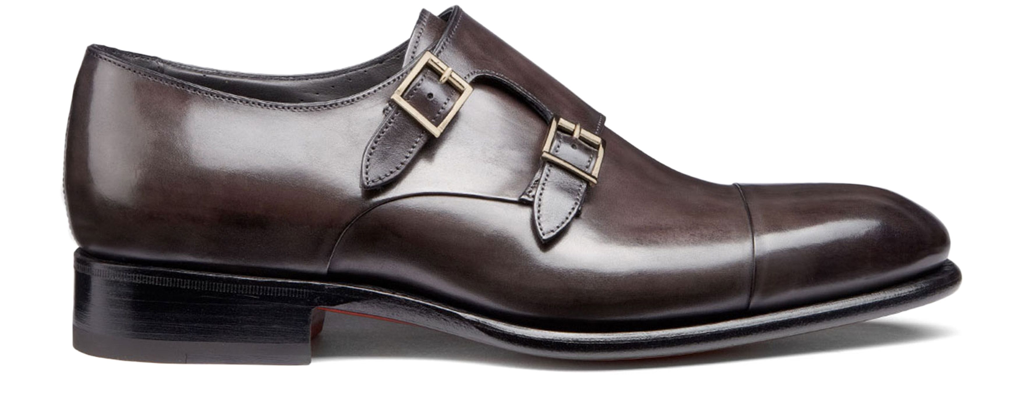 Santoni Leather double-buckle shoes