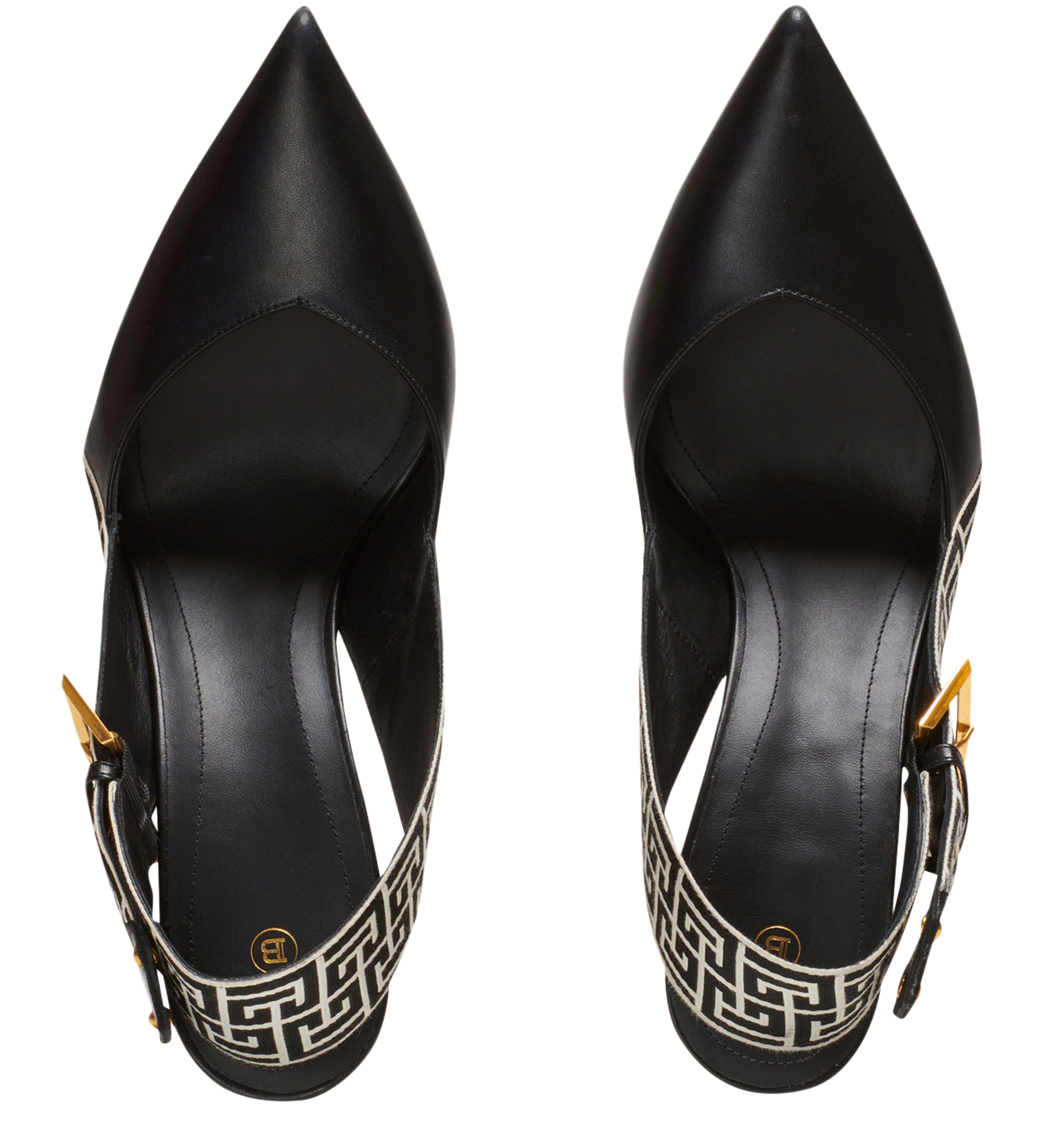 Balmain Ruby leather monogrammed slingback