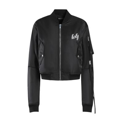 Ann Demeulemeester Lea Dropped Shoulder Cropped Bomber With Holy Embroidery