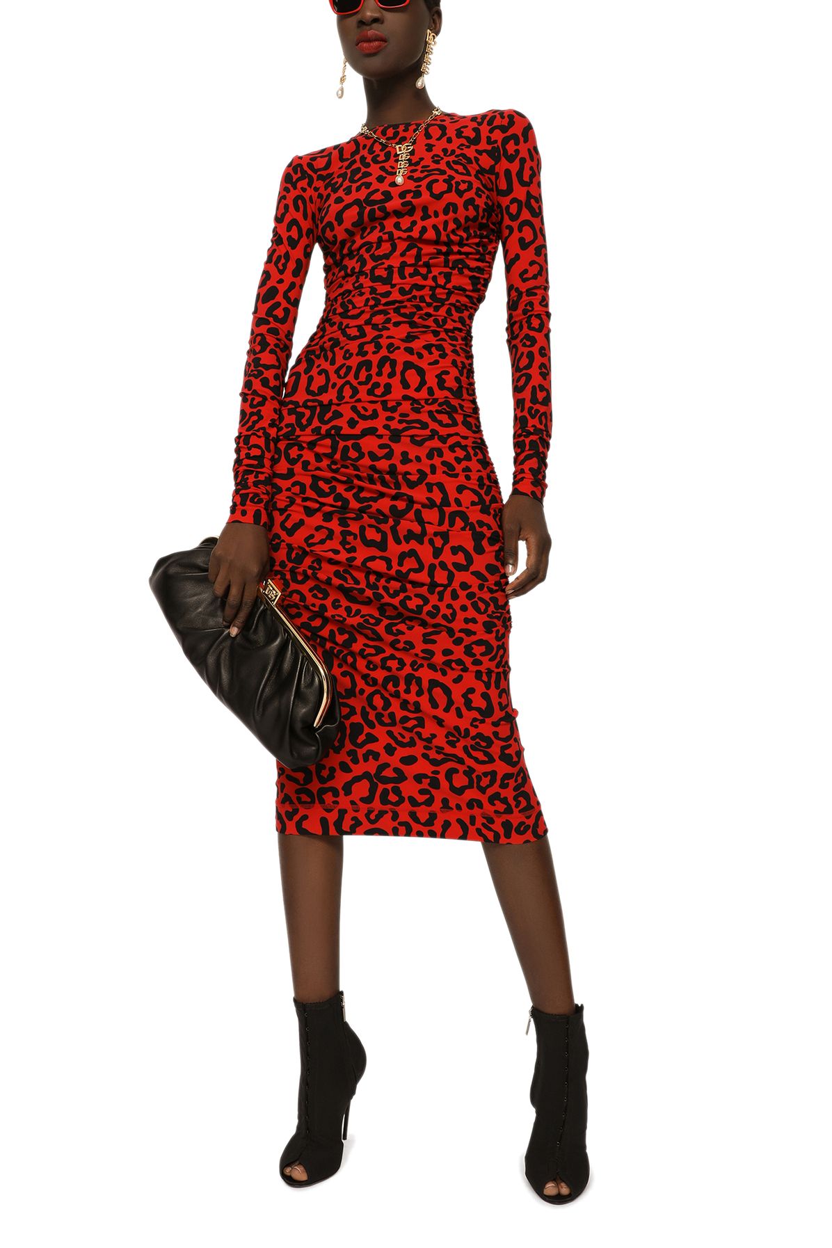 Dolce & Gabbana Leopard-print jersey calf-length dress