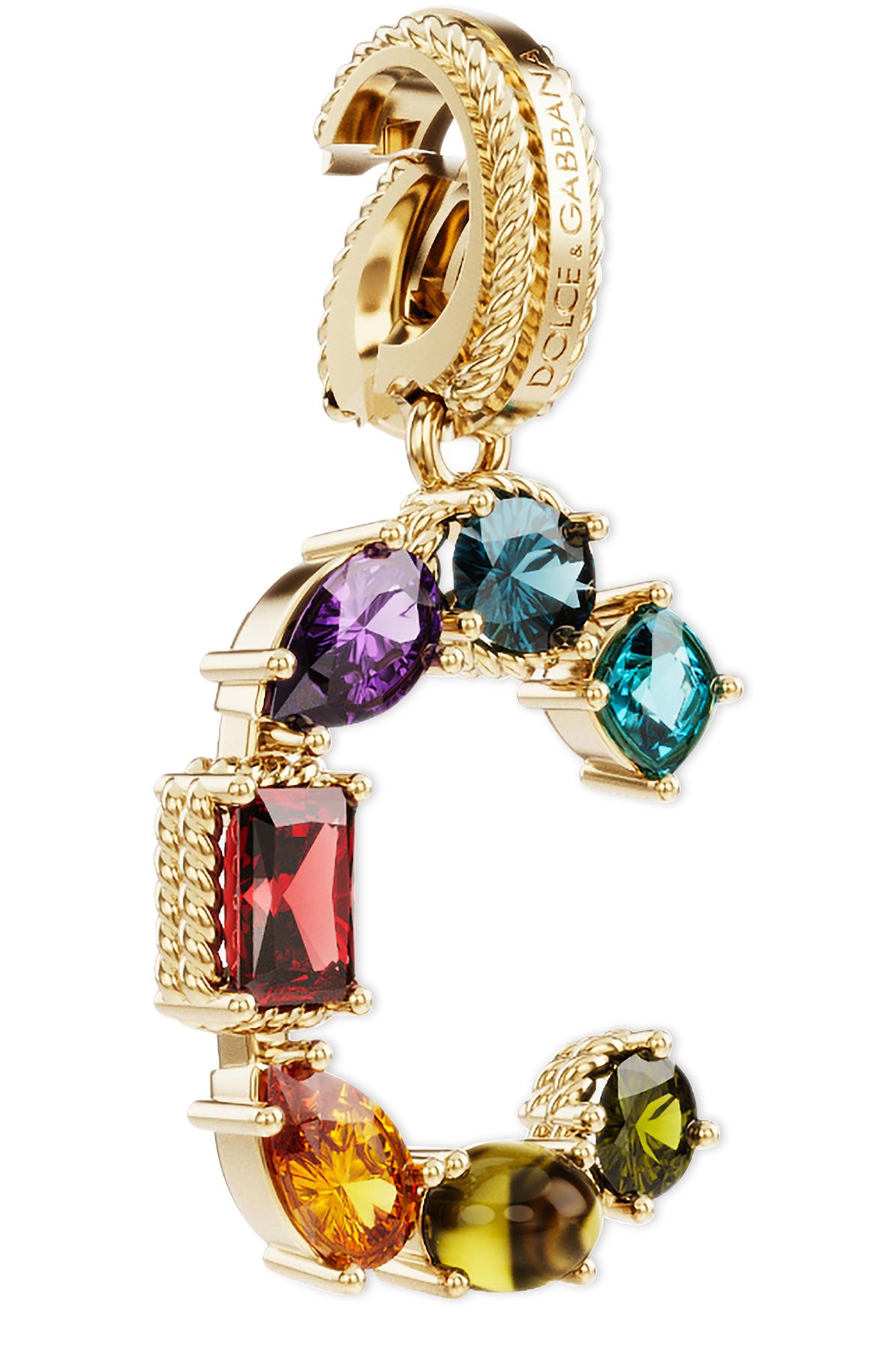 Dolce & Gabbana Rainbow alphabet C 18 kt yellow gold charm with multicolor fine gems