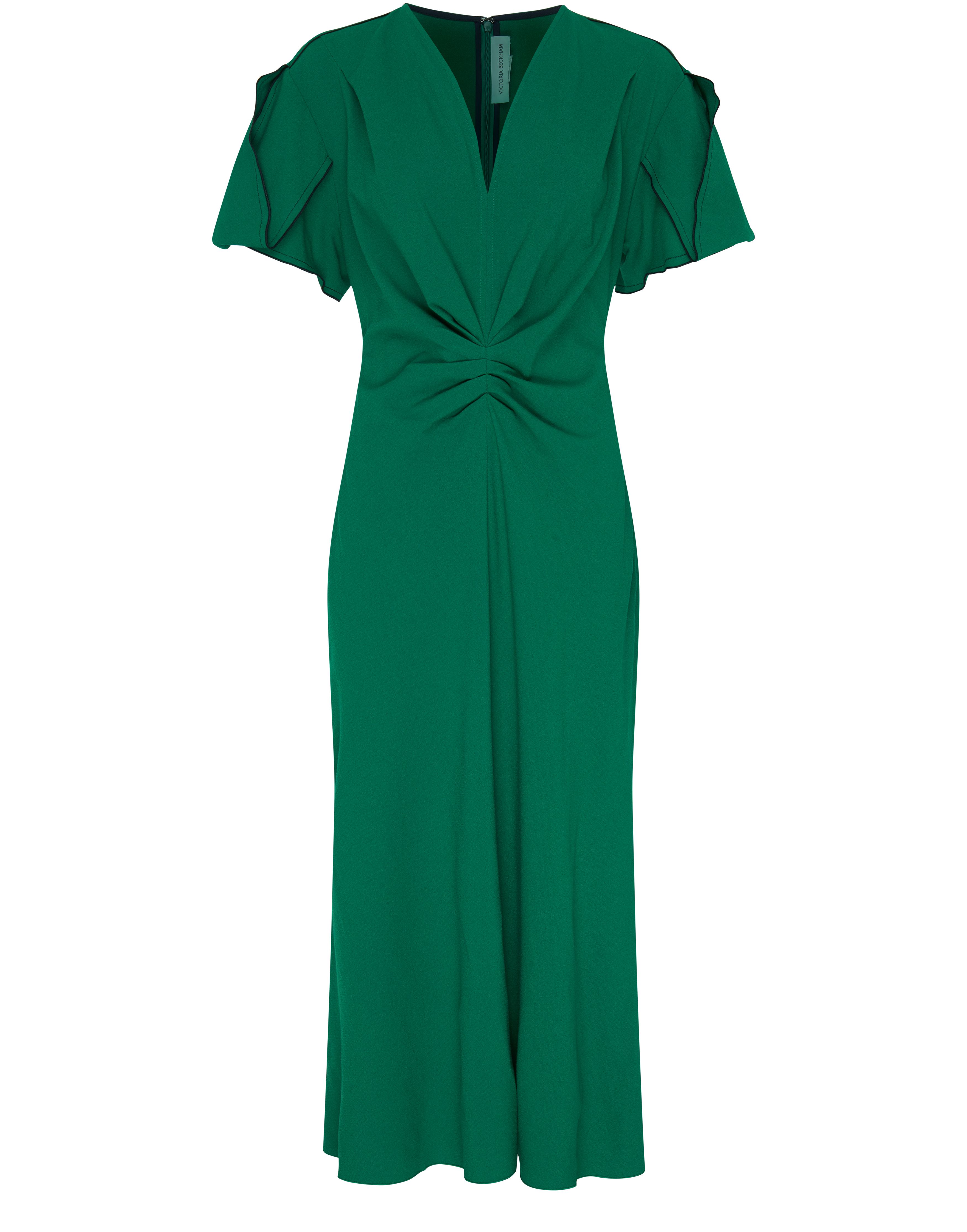 Victoria Beckham Gathered V-Neck Midi Dress