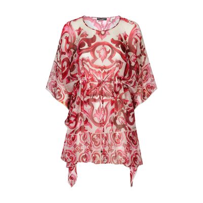 Dolce & Gabbana Short Kaftan in Majolica Print Chiffon