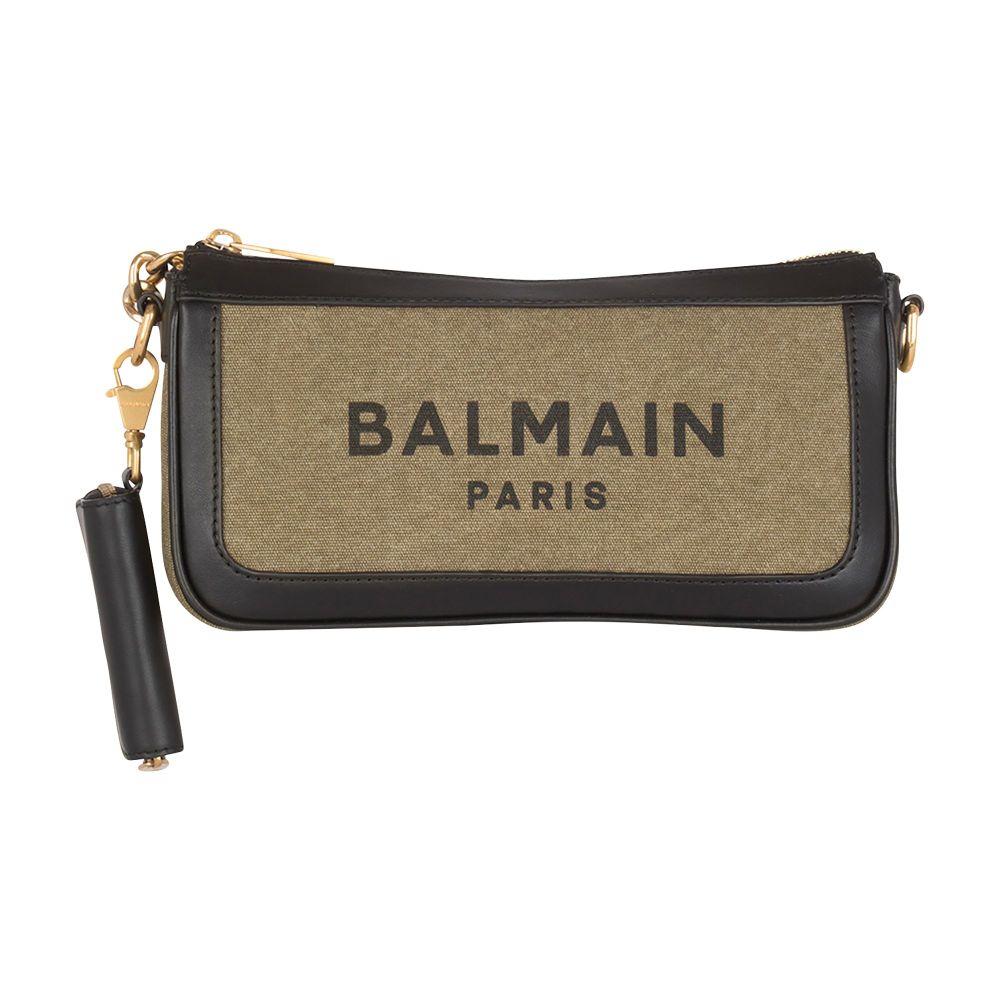 Balmain B-Army canvas clutch bag with leather inserts