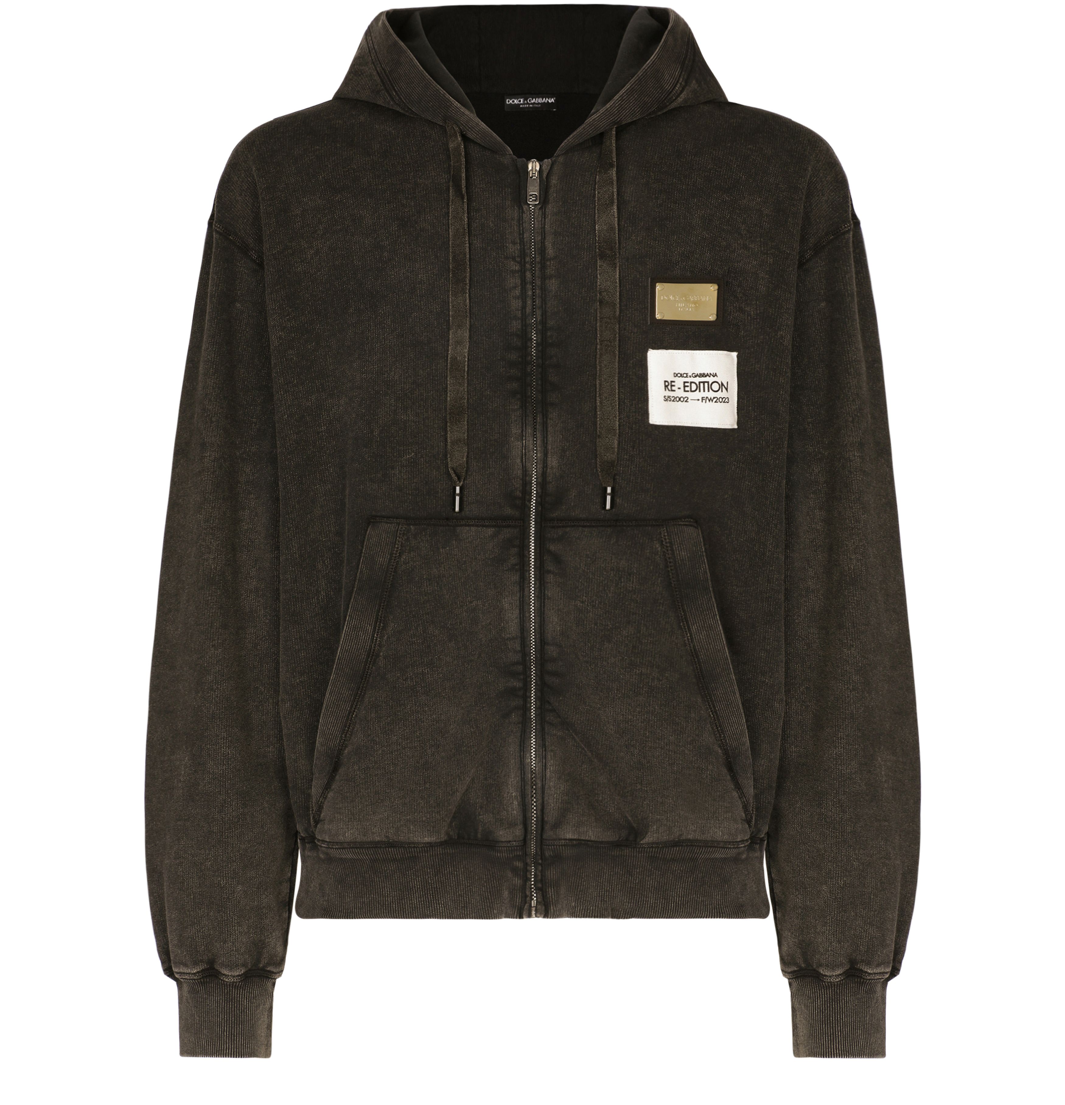 Dolce & Gabbana Washed Jersey Hoodie with Logo Zip