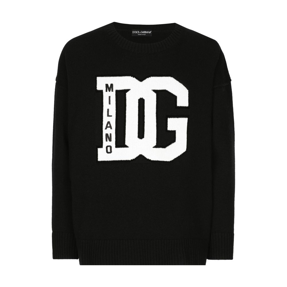 Dolce & Gabbana Wool round-neck sweater with DG inlay