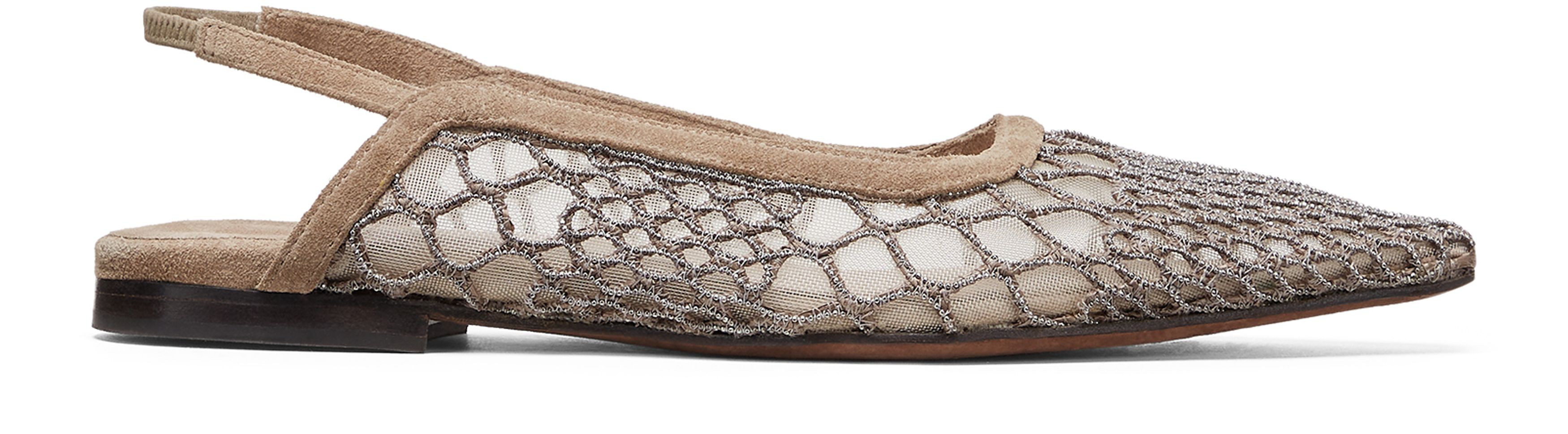 Brunello Cucinelli Precious net embroidery slingback flats