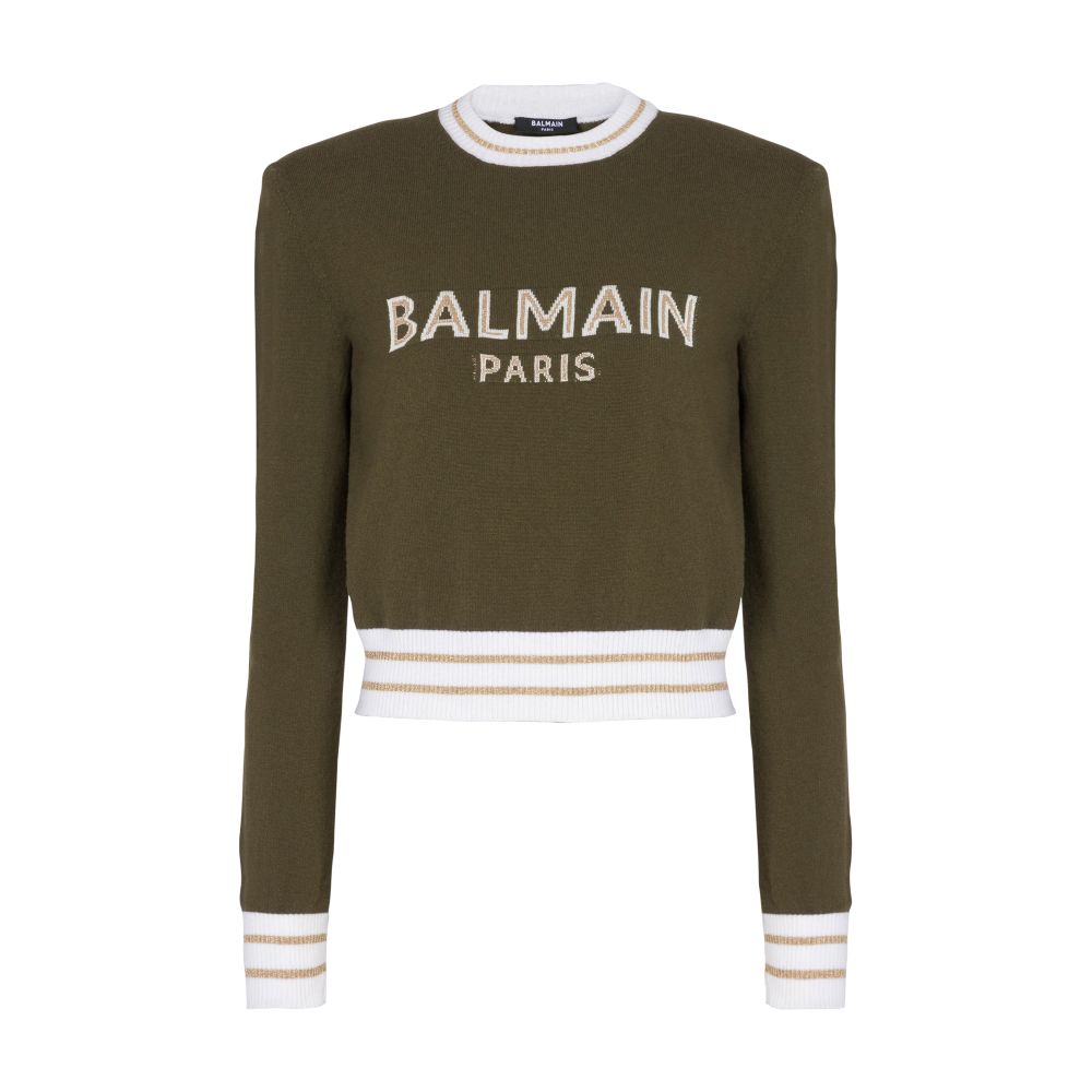 Balmain Cropped wool jumper with Balmain logo