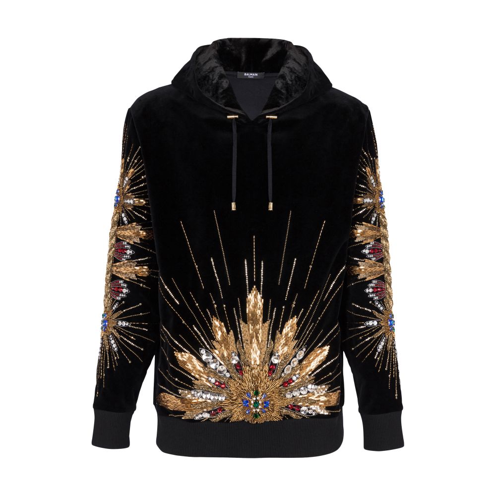 Balmain Embroidered velvet hoodie