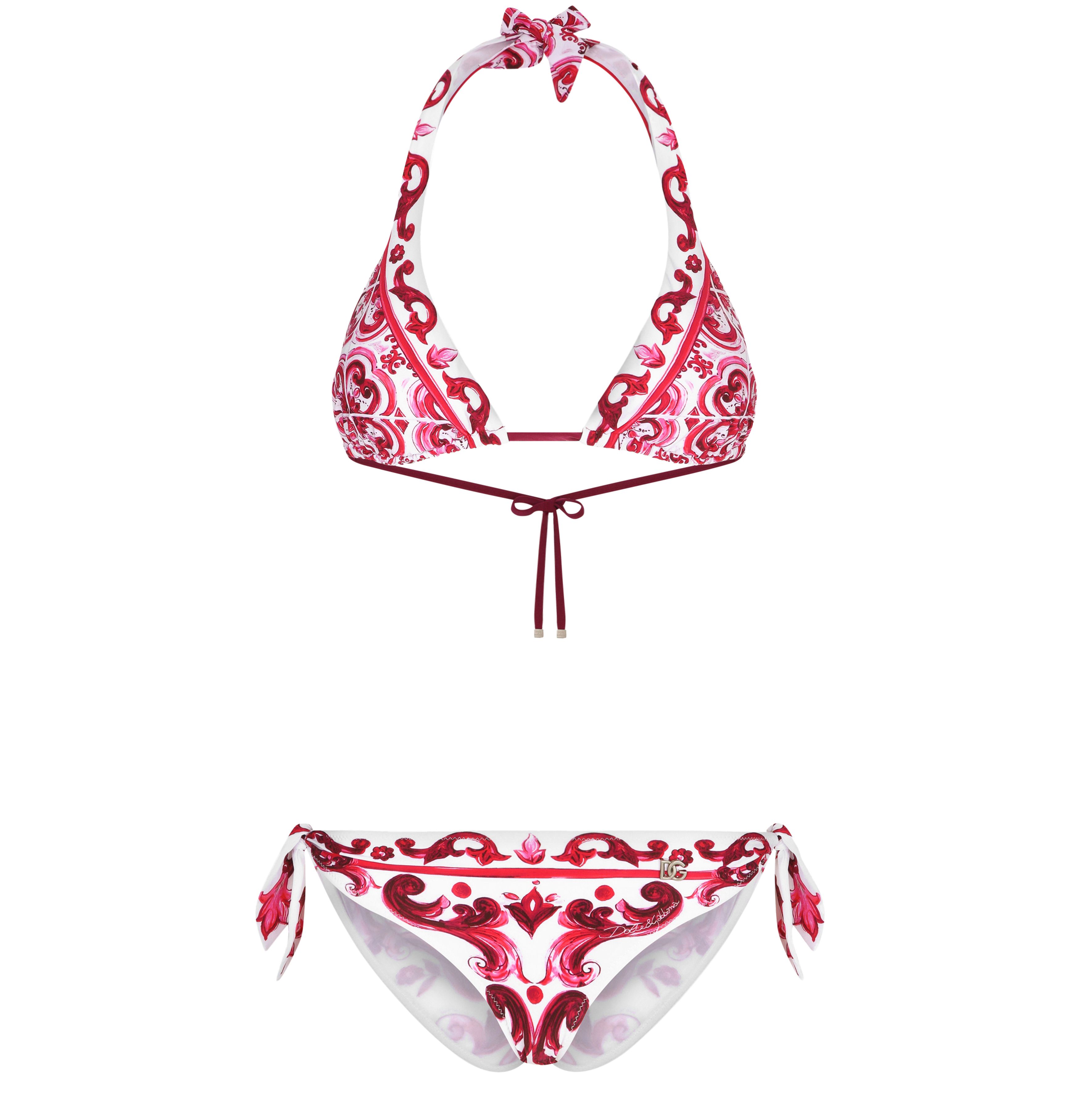 Dolce & Gabbana Padded Triangle Bikini with Majolica Print