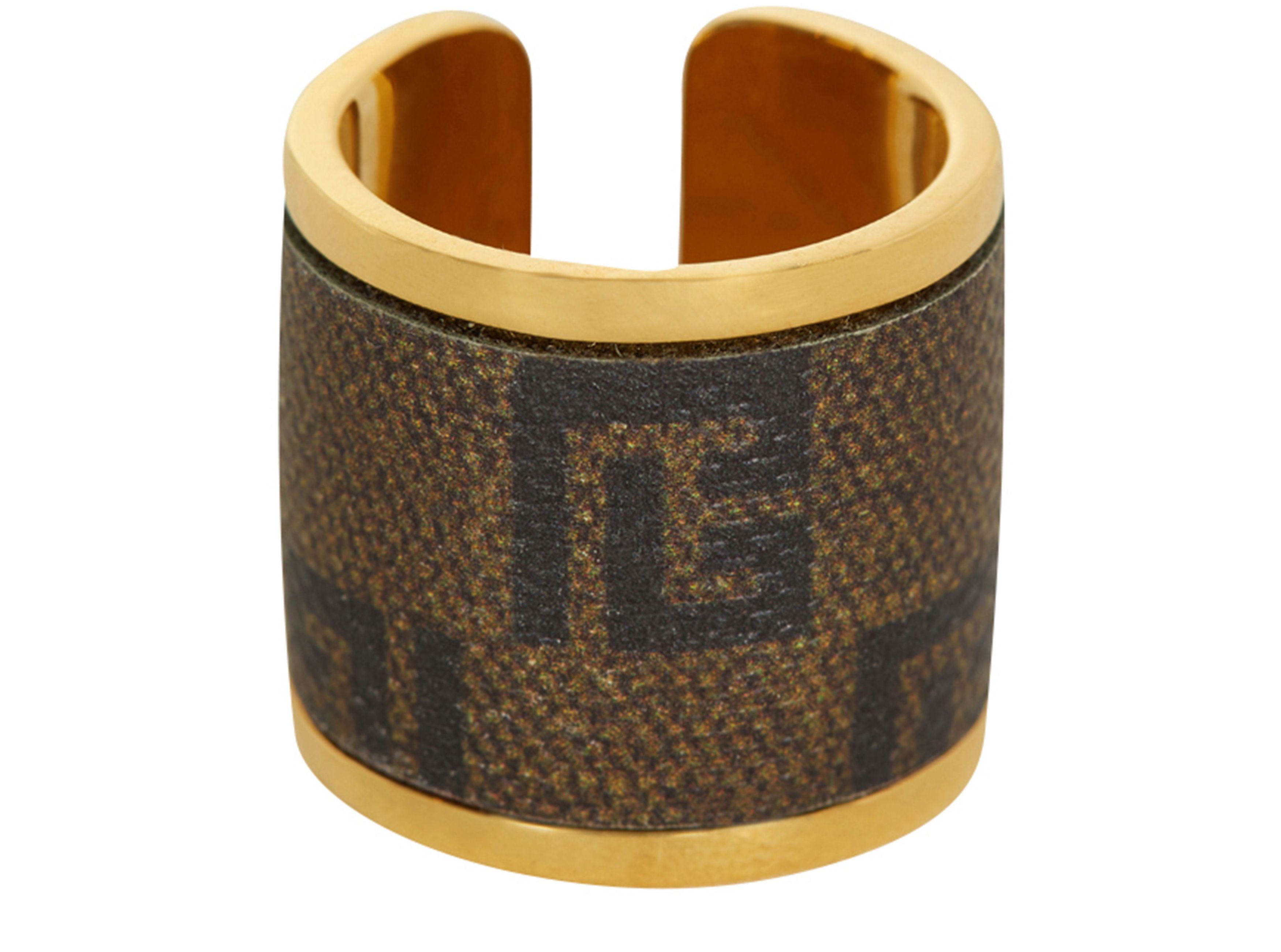 Balmain Metal And Canvas Mini Monogram Ring